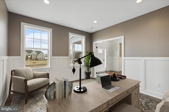 home office featuring hardwood / wood-style floors