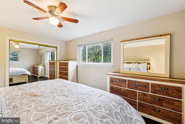 bedroom featuring a closet and ceiling fan
