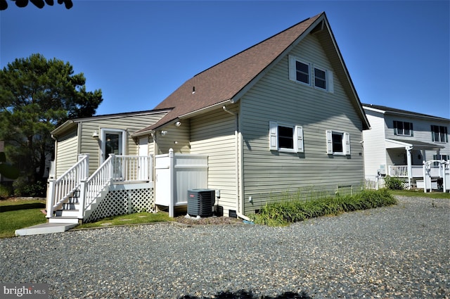 exterior space featuring central air condition unit