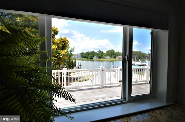 doorway with a water view and plenty of natural light