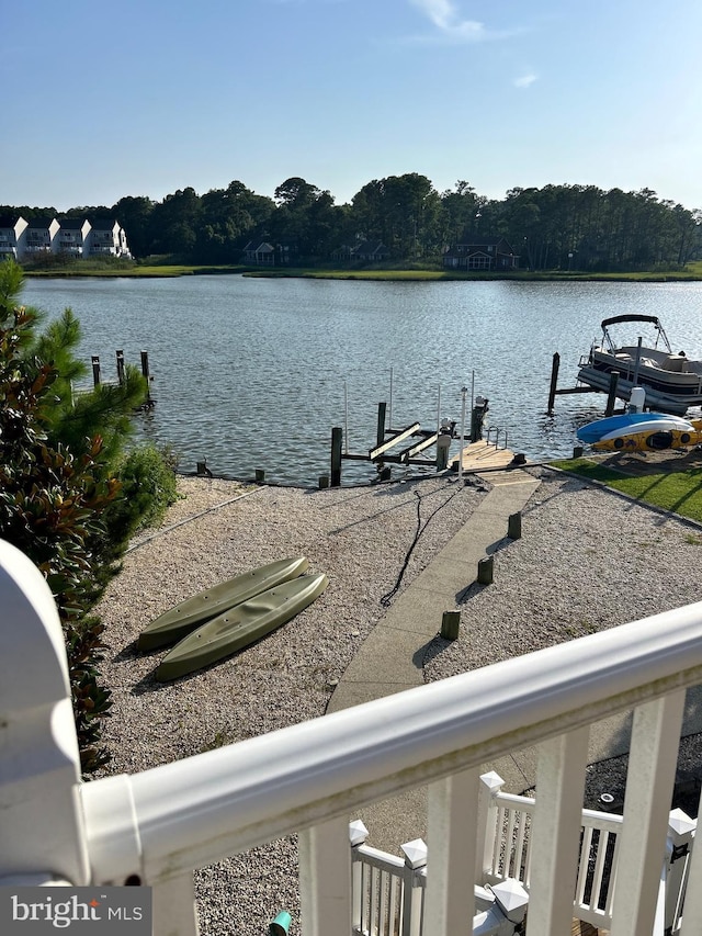 view of dock with a water view