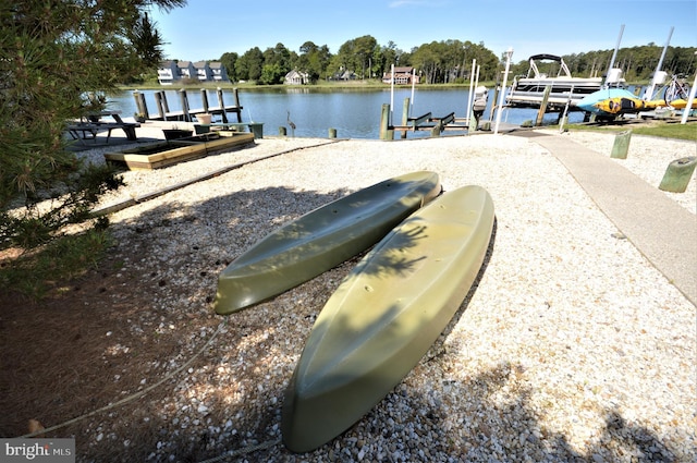 view of dock with a water view