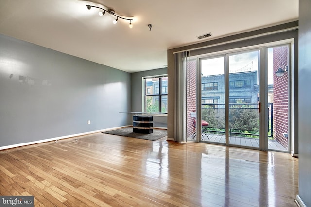 spare room with a wealth of natural light and light hardwood / wood-style flooring