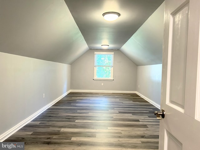 additional living space featuring dark hardwood / wood-style flooring and lofted ceiling