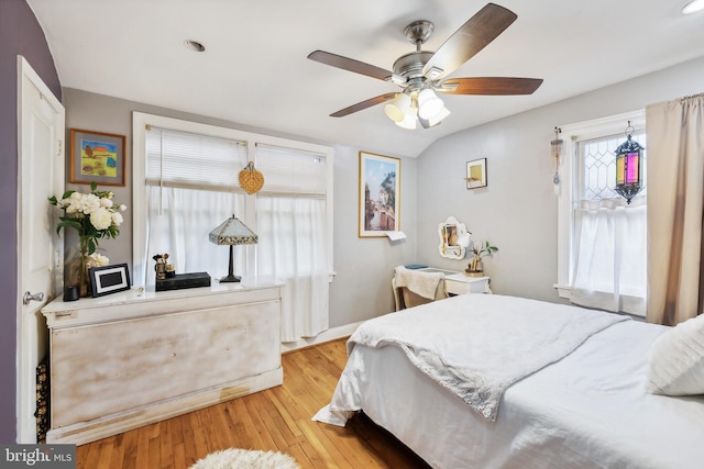 bedroom featuring light wood-type flooring and ceiling fan