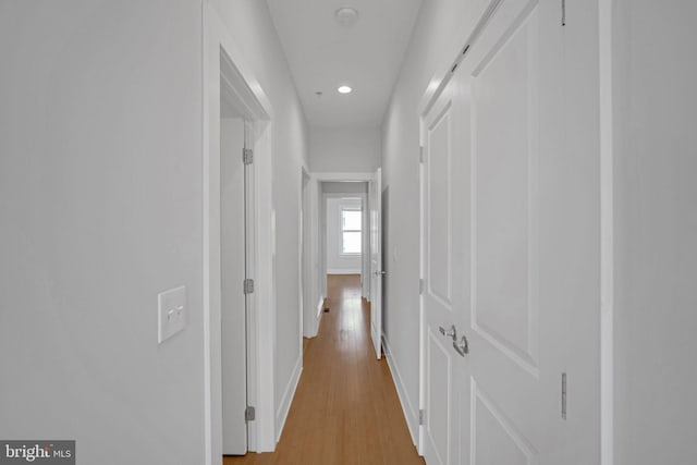 corridor with light wood-type flooring