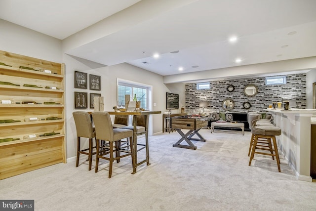 playroom with light colored carpet