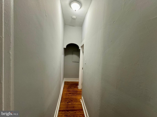 hall with dark hardwood / wood-style floors