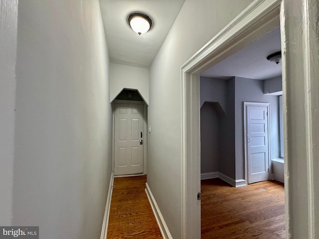 hall featuring dark wood-type flooring