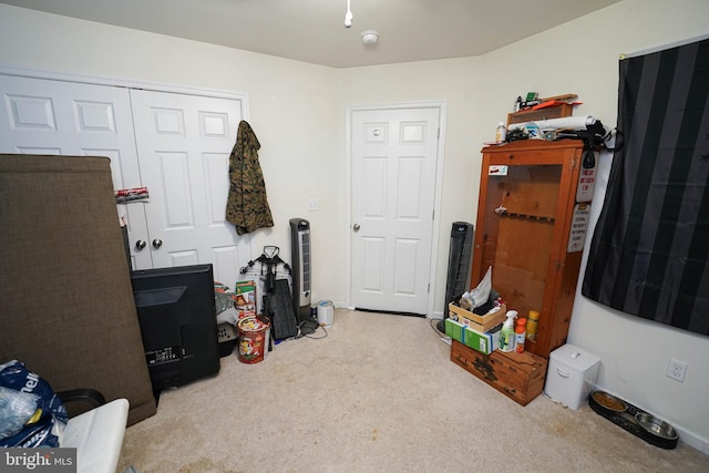 interior space featuring light colored carpet