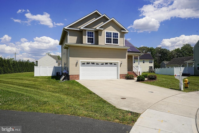 view of front facade featuring a garage and a front lawn