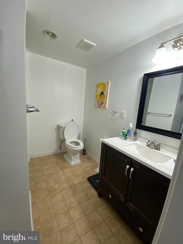 bathroom with tile patterned flooring, vanity, and toilet