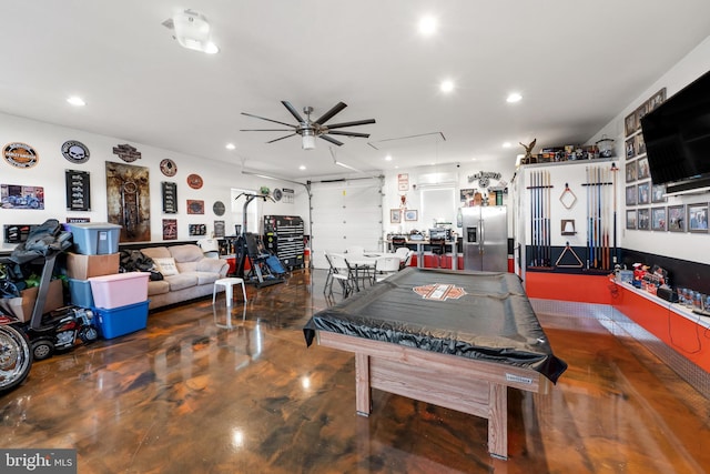 rec room featuring ceiling fan and pool table