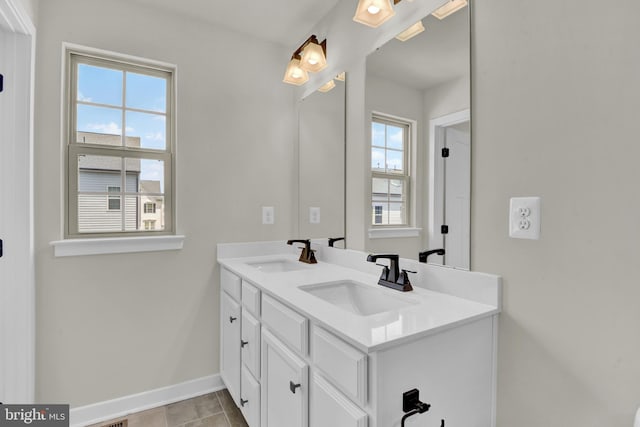 bathroom with tile patterned flooring, plenty of natural light, and vanity