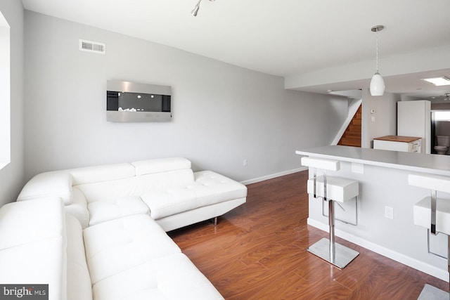 living room featuring dark hardwood / wood-style flooring