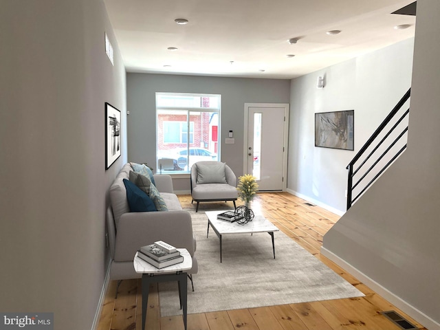 living room featuring light hardwood / wood-style flooring