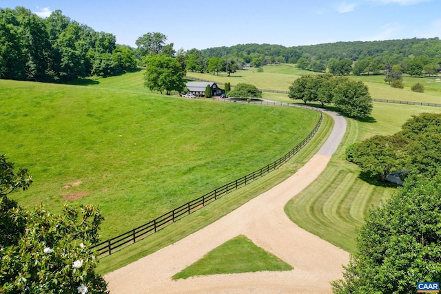 birds eye view of property featuring a rural view