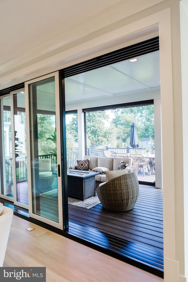 entryway featuring a wealth of natural light and hardwood / wood-style flooring