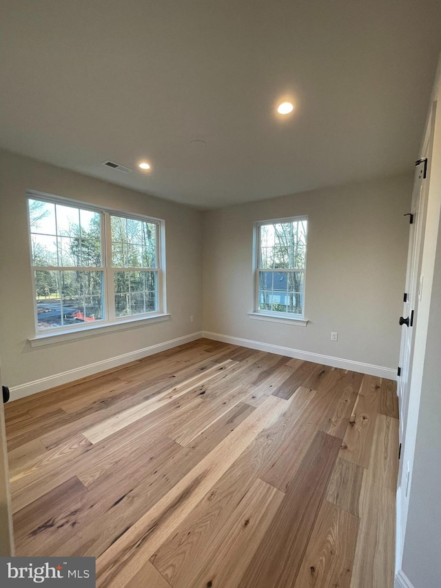 empty room featuring plenty of natural light and light hardwood / wood-style flooring