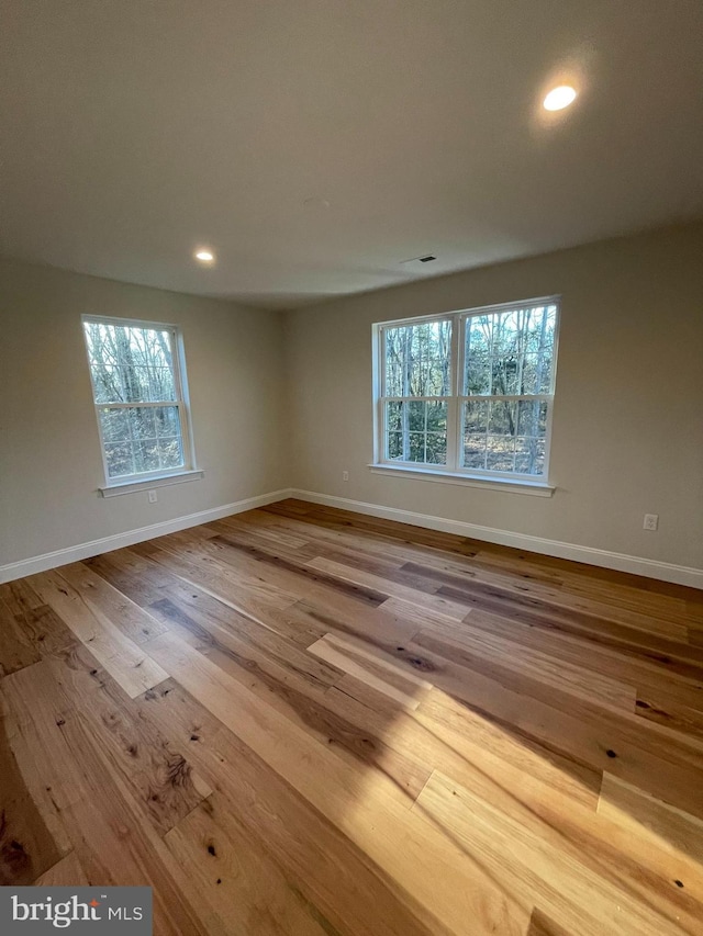 spare room with light wood-type flooring and a healthy amount of sunlight