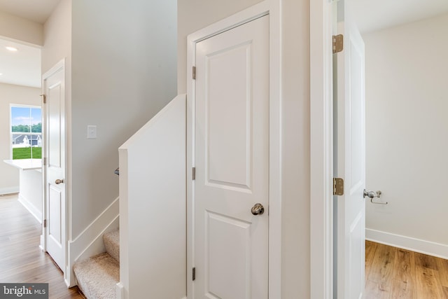 stairway with wood-type flooring