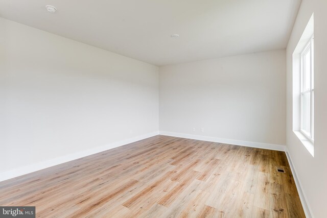 empty room with light hardwood / wood-style floors and plenty of natural light