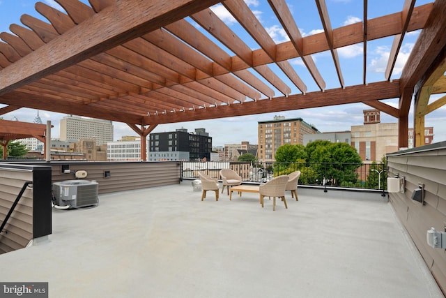 view of patio featuring a pergola and central AC unit