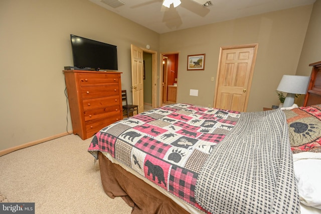 bedroom with carpet flooring and ceiling fan