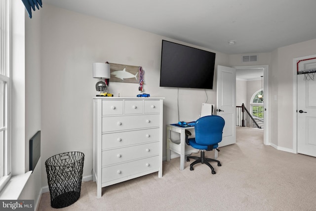 view of carpeted home office