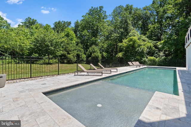 view of pool with a patio area and a yard