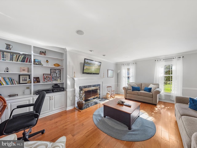 30602 Foxchase Dr, Salisbury, MD 21804 - living area with ornamental molding, light wood finished floors, and a fireplace