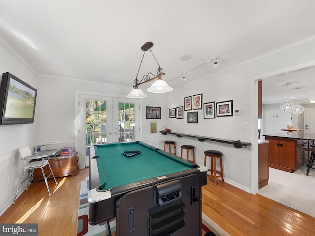 30602 Foxchase Dr, Salisbury, MD 21804 - rec room featuring crown molding, french doors, and light wood-style flooring
