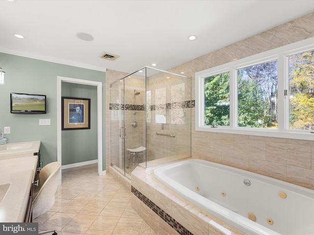 30602 Foxchase Dr, Salisbury, MD 21804 - bathroom with a stall shower, visible vents, plenty of natural light, and a jetted tub