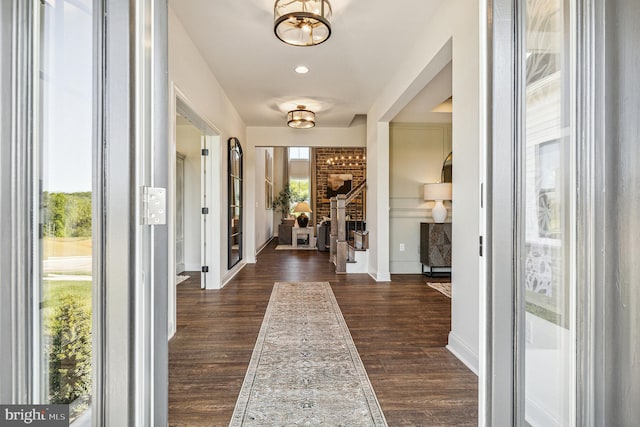 foyer entrance with dark hardwood / wood-style floors