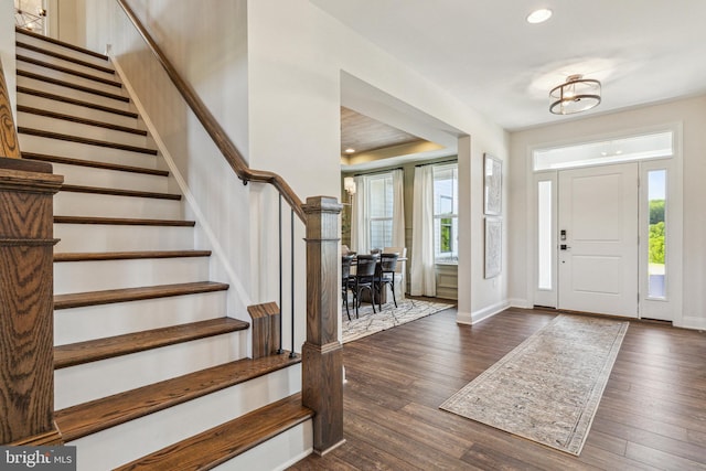 foyer entrance featuring dark hardwood / wood-style flooring