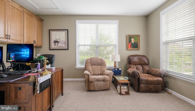 carpeted office space with a wealth of natural light