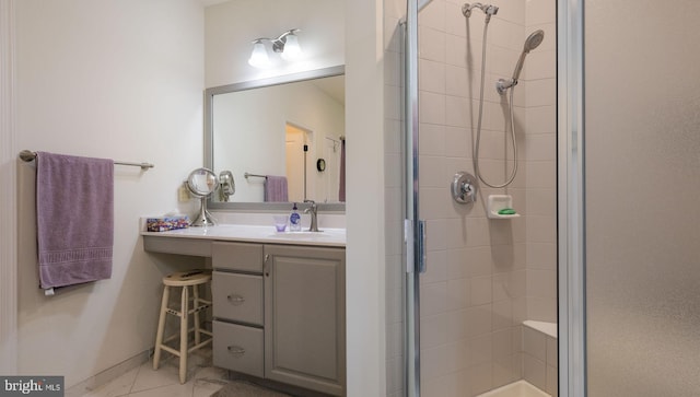 bathroom featuring vanity and walk in shower