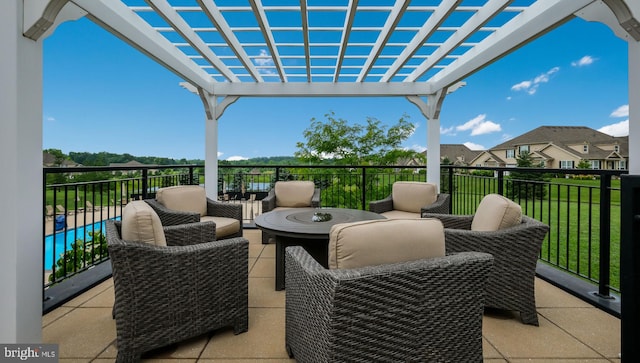 view of patio / terrace featuring an outdoor living space and a pergola