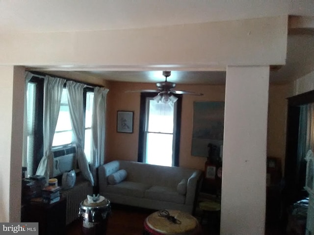 living room with ceiling fan