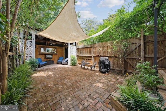 view of patio with an outdoor living space