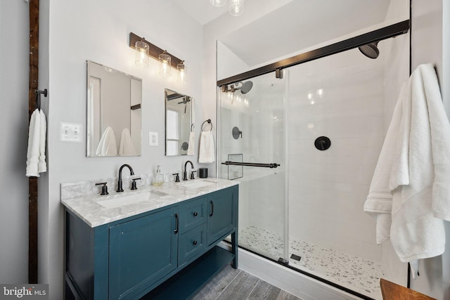 bathroom featuring vanity and walk in shower