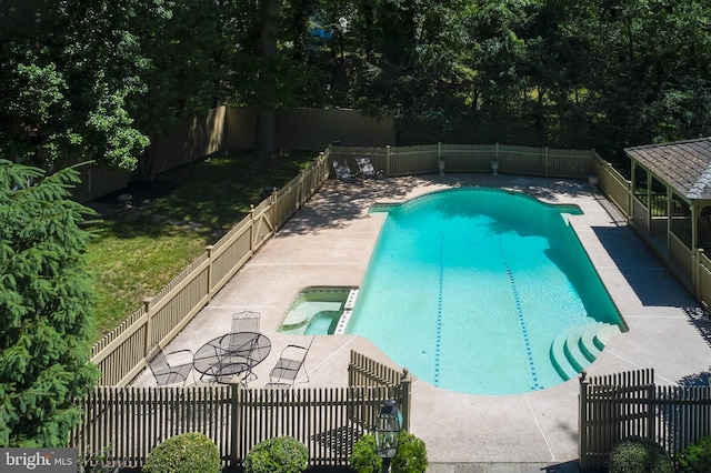 view of swimming pool with an in ground hot tub and a patio