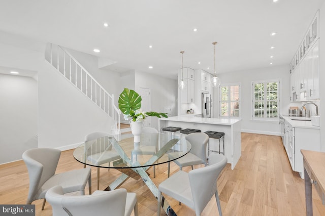 3604 Winfield Ln NW, Washington, DC 20007 - dining space with stairs, recessed lighting, and light wood-type flooring