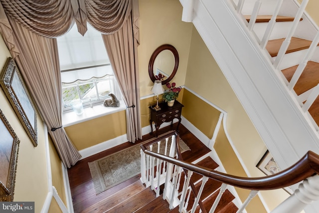 stairs with wood-type flooring