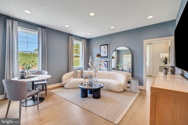 living room with light hardwood / wood-style floors