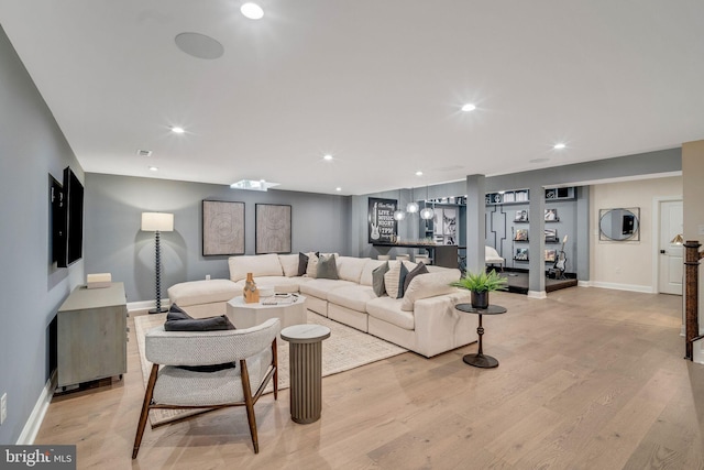 living room featuring light wood-type flooring