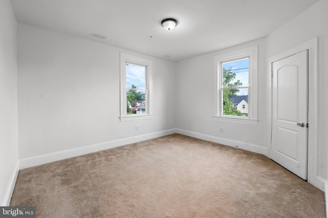 spare room featuring light colored carpet and a healthy amount of sunlight