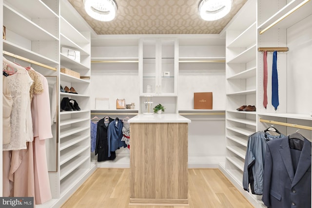 spacious closet with light hardwood / wood-style flooring