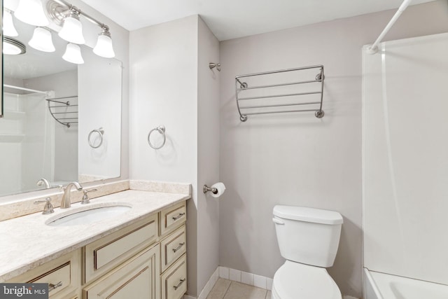 full bathroom with tile patterned floors, vanity, toilet, and shower / washtub combination