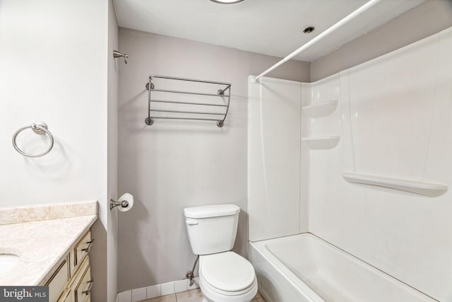 full bathroom featuring tile patterned flooring, shower / washtub combination, vanity, and toilet